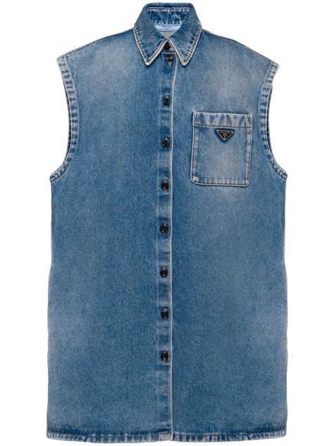 prada blue sleeveless shirt|Prada denim shirts.